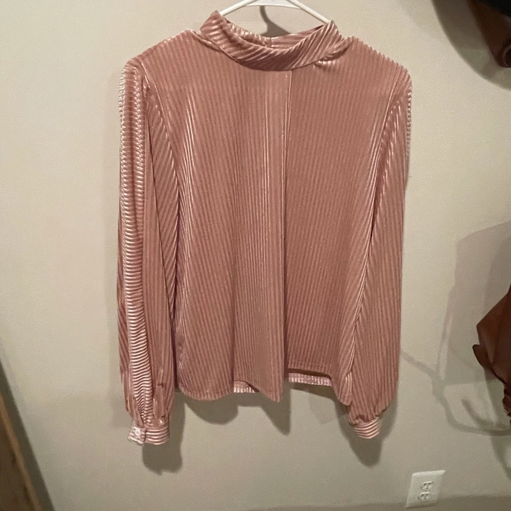 Pink Velour high neck, cuffed sleeves, open back